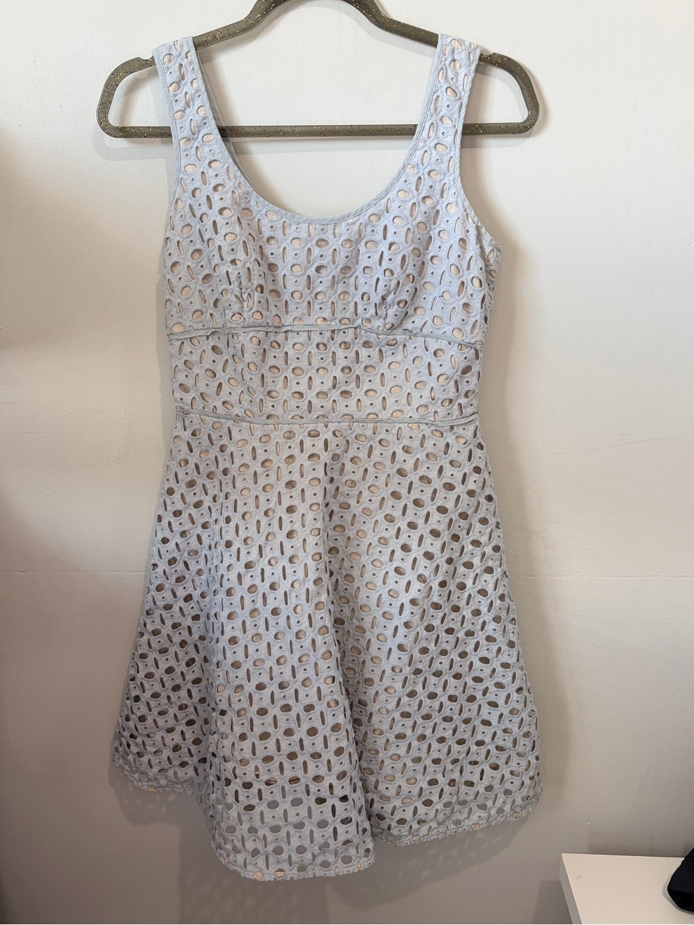 LOFT Light Blue 100% Cotton Eyelet Fit & Flare Dress - Size 2